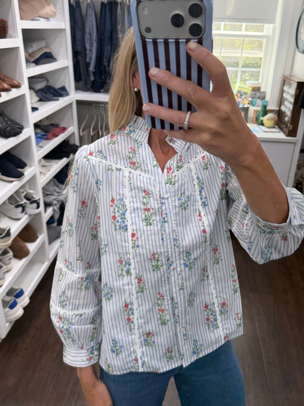 Avara Floral Stripe Button-Up Blouse XS